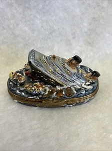 Rochard Limoges Peint Main France Trinket Box Titanic affondamento - Foto 1 di 8