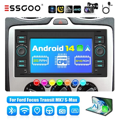 Für Ford Focus MK2 Transit MK7 2+64G Android 14 Carplay Autoradio GPS NAV Kamera - Bild 1 von 4