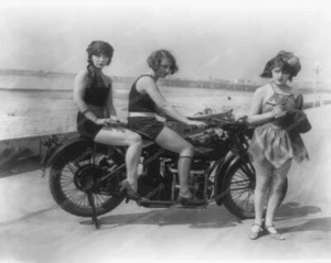 Leggy Ladies Pose On Vintage Motorcycle! 8x10 Reprint Of Old Photo - Picture 1 of 1