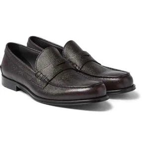 HUGO BOSS Men's Collec Dark Red Pebble-Grain Leather Penny Loafers NEW NIB - Picture 1 of 11