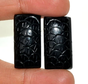 Natürlicher schwarzer Onyx ausgefallene handgefertigte Schnitzerei Paar 30x15 mm 50,96 cts lose Edelsteine - Bild 1 von 11