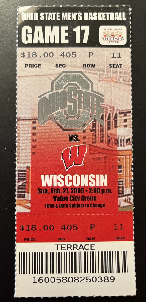 Ohio State vs Wisconsin 2/27/2005 College Basketball Ticket Stub Game 17 - Image 1 of 2