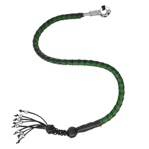 42" Long Genuine Hand-Braided Leather Black & Green Get Back Whip For Bikers - Picture 1 of 4