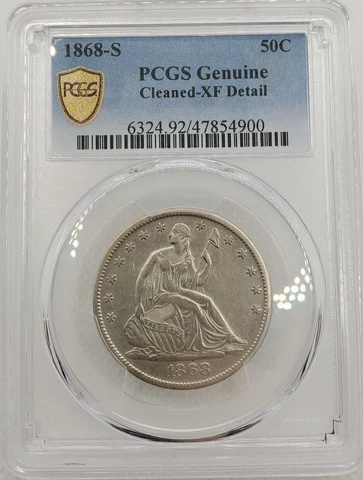 1868 S Seated Liberty Half Dollar PCGS XF Details, New Slab, Gold Shield Cover