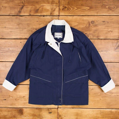 Vintage Fleet Street Windbreaker Coat L 90s Blue Womens Zip Snap - Image 1 of 4