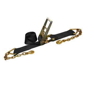 1 Pack USA 4" x 30' Ratchet Strap W/Chain Extension Flatbed Truck Tie Down Black - Picture 1 of 8