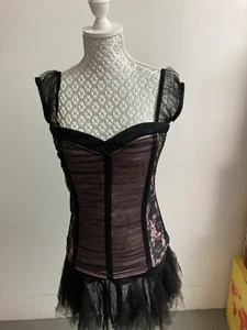 Lace Up Basque Corset Lace/Netted Top Fancy Dress Hen Party New - Picture 1 of 4