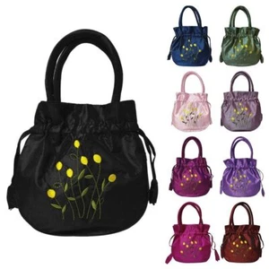 Embroidered Flower Bucket Bag Top Handle Phone Wallet Tote Bag for Woman - Picture 1 of 16