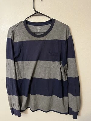 Camisa J Crew Hombres L Productos Tejidos Manga Larga Calce Ajustado Azul Gris Rayas Bolsillo Casua Foto 1 de 4
