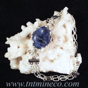Sodalite, wire-wrapped, bracelet, sterling silver, blue, #1463 - Picture 1 of 2