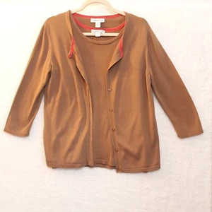 Coldwater Creek 2 Pc Sweater Set S Brown Silk Blend Tank & Button Front Cardigan - Picture 1 of 13
