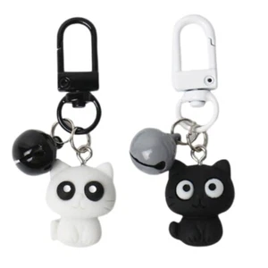 Black and White Cat Keychain Keyring Pendant Jewelry Handmade Gift for Couple - Picture 1 of 9