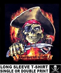 DEAD MEN TELL NO TALES PIRATE SKULL CROSSED BONES CARIBBEAN KNIFE T-SHIRT WS23 - Picture 1 of 12