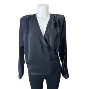 ROBERT HAIK Vintage Bluse schwarz 100% Seide Surplice verziert Gr. 38 / Medium - Bild 1 von 8