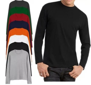 Mens Long Sleeve T Shirt 100% Cotton Plain Crew Neck Tee Casual Regular Top UK - Picture 1 of 11