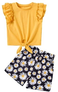 Girl Short Sets For Size 12Y Soild Twist Front Top Shirt and Summer Flotral B... - Picture 1 of 6