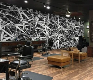 3D Scissors Art W24 Hair Cut Barber Shop Wallpaper Wall Mural Self-adhesive Vera - Picture 1 of 11