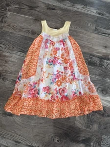JONA MICHELLE Sundress Girls Sz 10 Orange Chiffon Floral Striped Lace Sleeveless - Picture 1 of 3