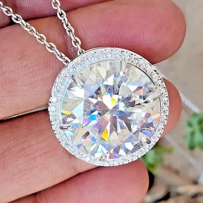 RARE 14.40 Ct Certified White Treated Diamond Solitaire Pendant in 925 Silver - Image 1 of 4