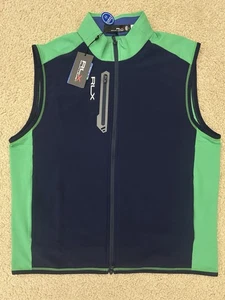 NWT Size L Men RLX Polo Ralph Lauren Navy/Green Golf Vest Full Zip Golf Wicking - Picture 1 of 6