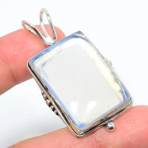 Milky Opal Handmade Silver Plated Pendant 1.95" P1336-61, Christmas Gift - Picture 1 of 3