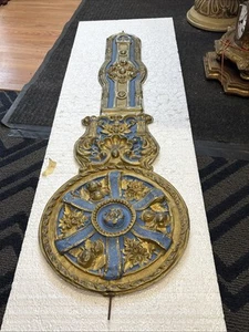 Antique French Morbier Clock Pendulum c.1875 39” Long 12” Bob Orig Paint - Imagen 1 de 9