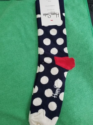 HAPPY SOCKS  Red White Blue BIG DOT Cotton Blend Crew Socks S/M NWT - Image 1 of 4