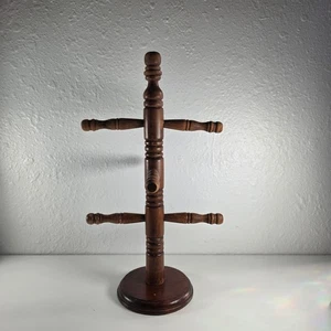 VTG Wooden Mug Holder Tree Stand Brown 6 Hooks Countertop Kitchen Decor - Picture 1 of 8