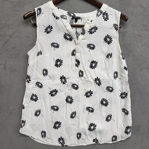 Talbots geblümtes ärmelloses Tanktop mit V-Ausschnitt Damen Größe L Bluse elfenbeinfarben und schwarz - Bild 1 von 5