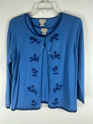 Sigrid Olsen Sport Azul 2 piezas Conjunto Suéter Cárdigan Tanque Floral Talla Pequeña Nuevo con Etiquetas Foto 1 de 4