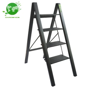 Taburete de aluminio negro de 4 pasos con escalera plegable de pedal antideslizante ancho - Imagen 1 de 10