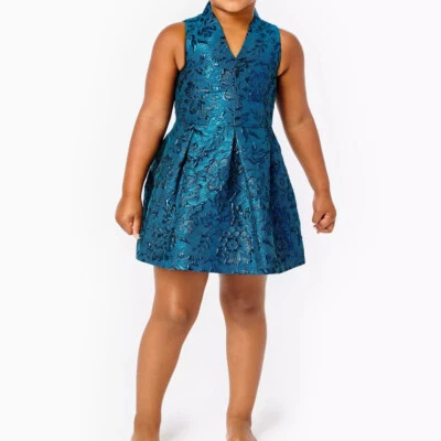 NEW Lilly Pulitzer Girls Mini Tanlee Dress Teal Bay Rich Blooming Brocade 12 - Image 1 of 4