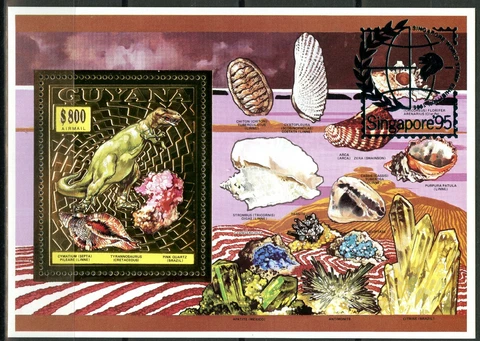 Guyana 1993 Animals Préhistoriques T Rex Singapore '95 Block 372 I A Gold Perf Cover