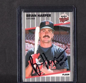 Tarjeta Fleer 1989 vintage firmada IP automática Brian Harper Minnesota Twins excelente - Imagen 1 de 2