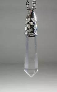 Charged USA Natural Quartz Pendant, Rock Crystal + Stainless Steel Chain - Picture 1 of 6