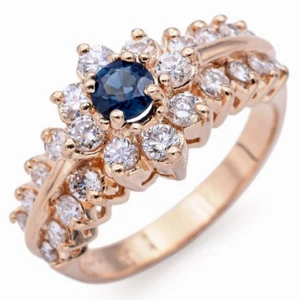 0.77ct Diamante Naturale 14k Bis Marchiato Oro Rosa Zaffiro Cocktail Anello - Foto 1 di 7