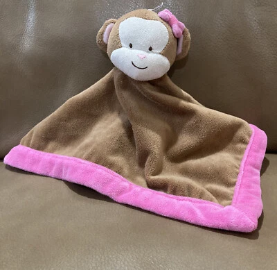 Tiddliwinks 13" Girl Monkey w/ Bow Security Pink & Brown Blanket Lovey Comforter - Image 1 of 4