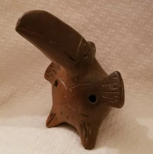 Vintage Hand Crafted Clay Figurine Whistle 3 or More Faced Toucan and Ardvark - Picture 1 of 5