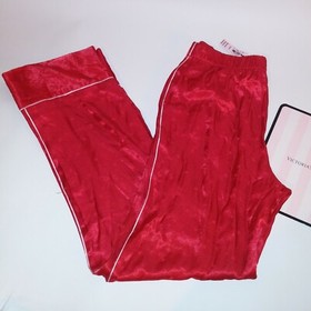 Victoria Secret Pajama Pants Luxe Sleepwear Bottom Red Polka Dots Satin Pockets 