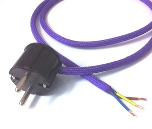Textilkabel-Zuleitung lila Lampenkabel mit Schuko-Stecker 3-adrig 3Stk. x 1,15m - Bild 1 von 3
