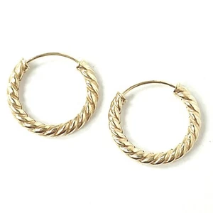 9ct Yellow Gold Sleepers Twisted Pattern Hoop Earrings 15mm SOLD AS A PAIR - Picture 1 of 12