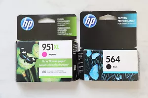 HP 951XL Magenta and 564 Black Genuine New Ink Cartridges OEM - 2 Cartridges - Photo 1/2
