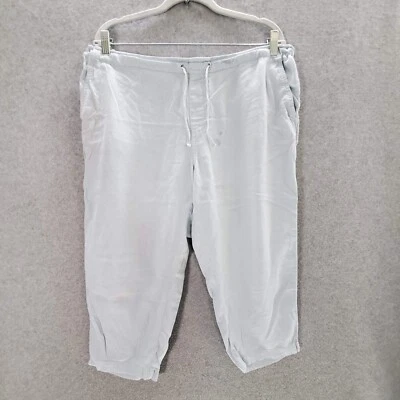 Брюки женские Faded Glory 16 синие капри льняная смесь шнурок эластичная талия ЧИТАЙТЕ - Изображение 1 из 4