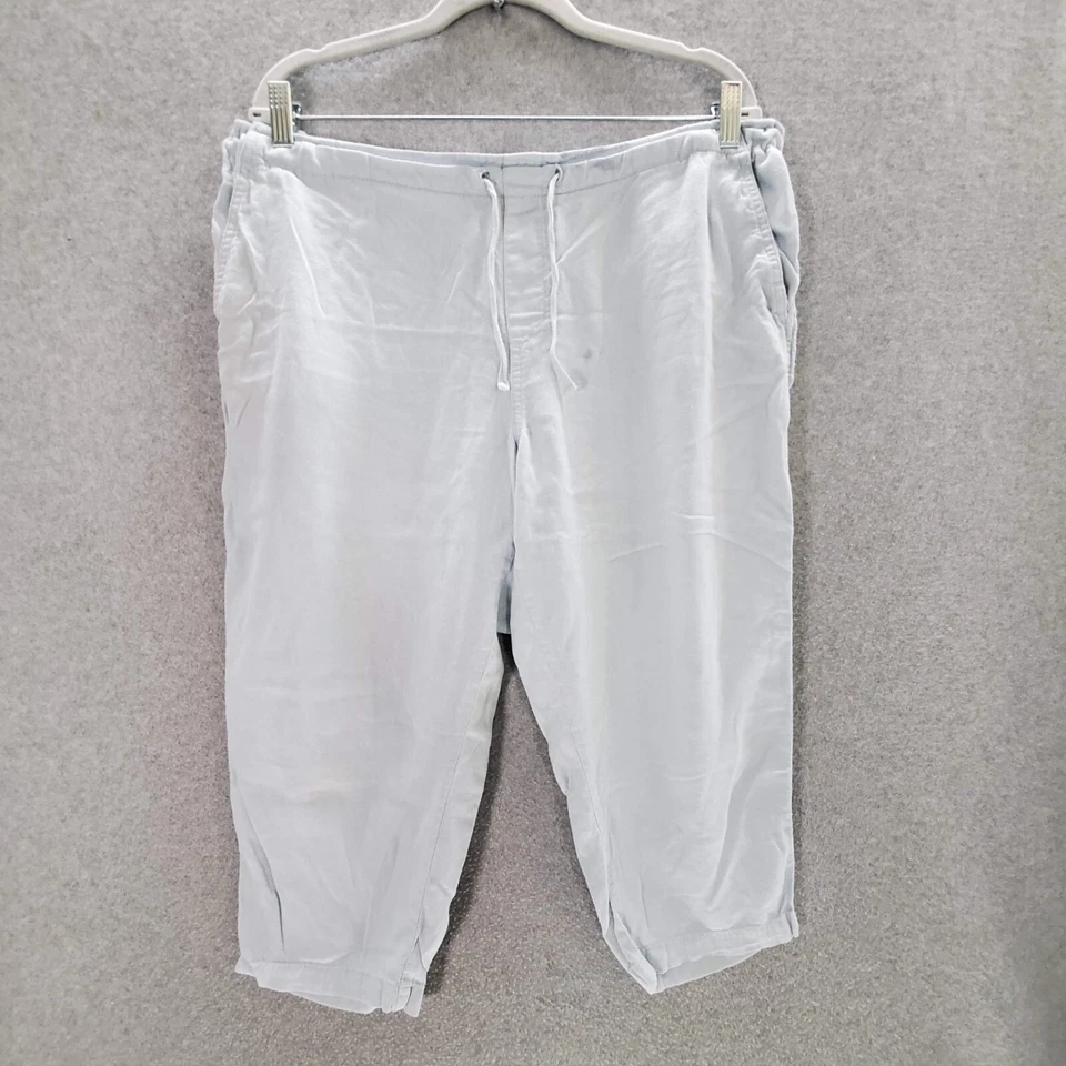 Faded Glory Women Pants 16 Blue Capri Linen Blend Drawstring Elastic Waist READ - Image 1 of 4