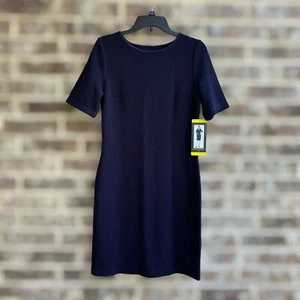 Vestido recto Mario Serrani Italia para mujer tejido texturizado elástico azul marino talla M - Imagen 1 de 16