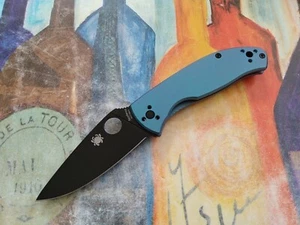 Spyderco Tenacious, Black 8Cr13MoV Plain Blade, Blue Titanium Handle - Picture 1 of 8