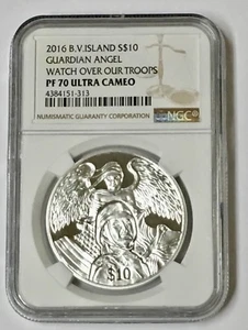 2016 B.V ISLAND - $10 GUARDIAN ANGEL, "WATCH OVER OUR TROOPS", NGC PF 70 - Picture 1 of 2