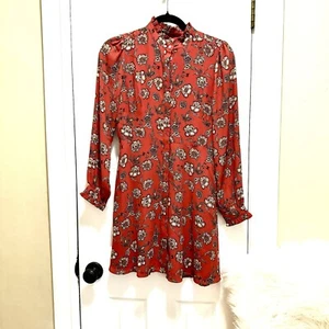 LOFT Petite Mock Neck Floral Button down LS Fit & Flare Dress 0P gardencore Red - Picture 1 of 11