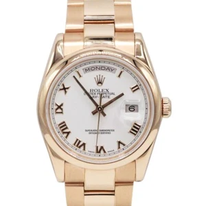 Rolex Day-Date 118205 18k Rose Gold White Roman Dial 36mm Ladies Watch - Picture 1 of 5