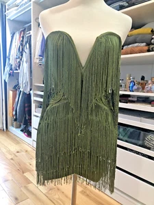 Womens Green Fringe Dress Medium Party Cocktail Dance Ballroom - Picture 1 of 13